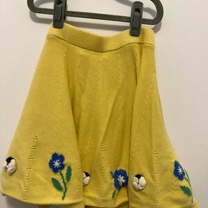 Mini Boden Yellow Floral Knit Skirt with Blue Flowers